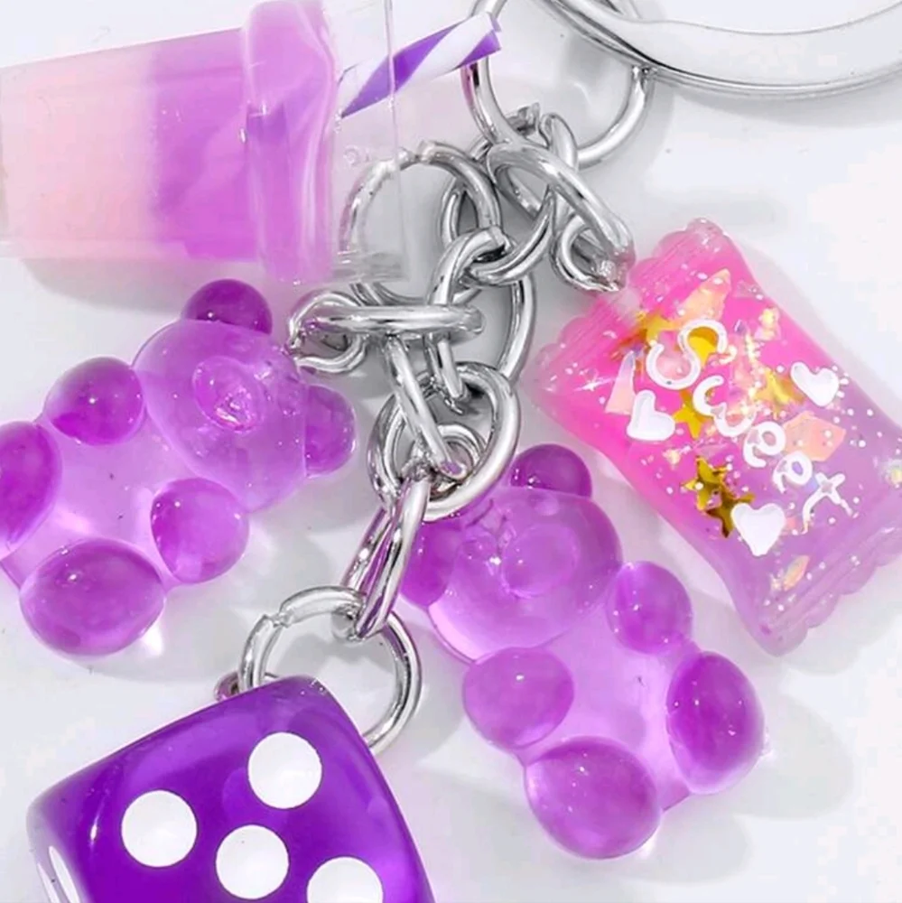 Resin‎ Dice & Mini Bears Drink Cup Candy Keychain Colorful & Playful Bag Charm
